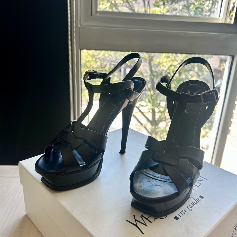 YSL Tribute black sandals 37.5/ 7.5